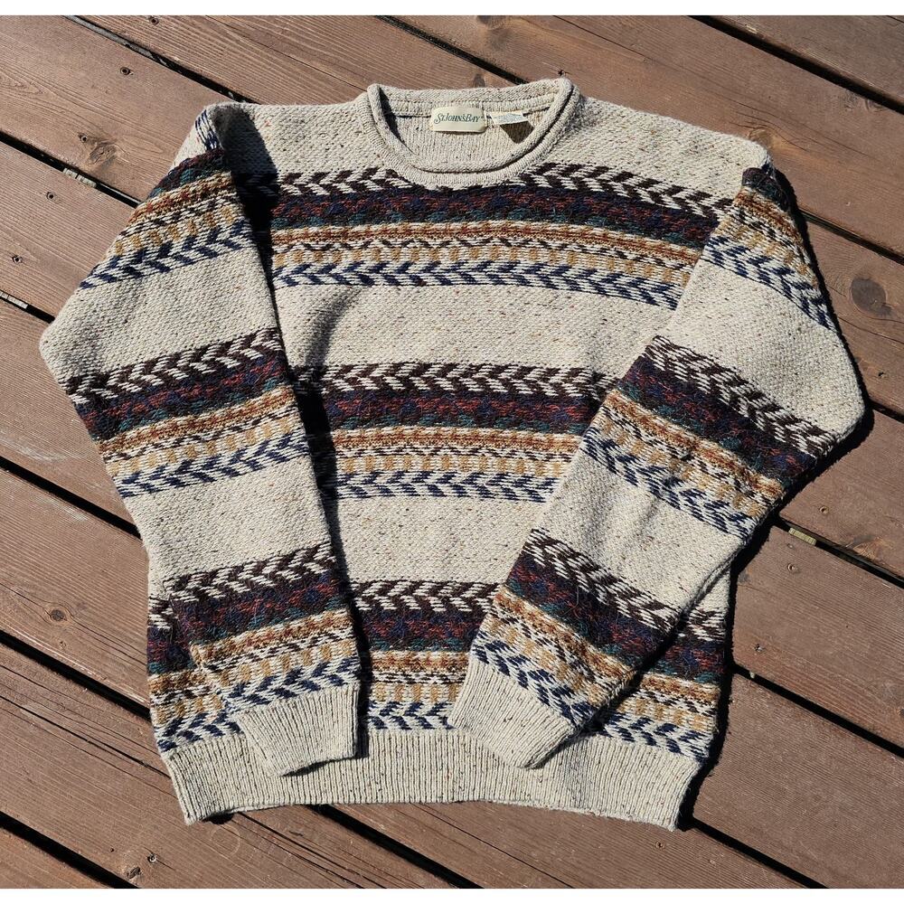 Vintage St Johns Bay Aztec Sweater Wool Blend Mens Sz XL Colorful